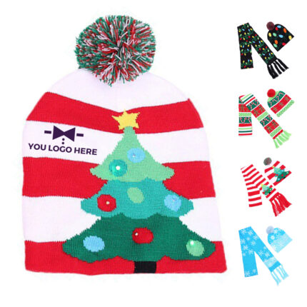 2 Pcs Christmas Knit Beanie Set
