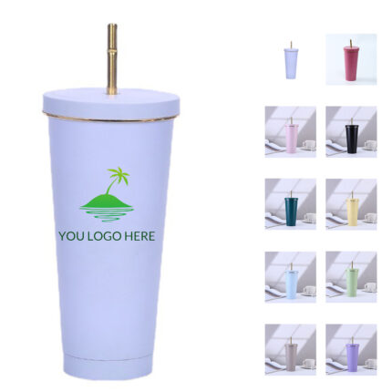 17oz Stainless Steel Tumbler With Gold Border Lid